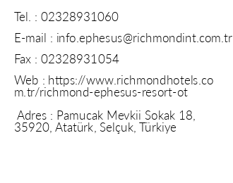 Richmond Ephesus Resort iletiim bilgileri